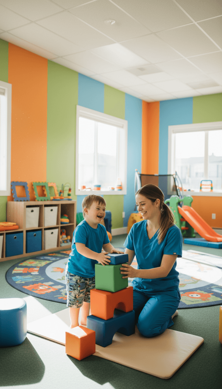 Therapist engaged with child during developmental intervention session