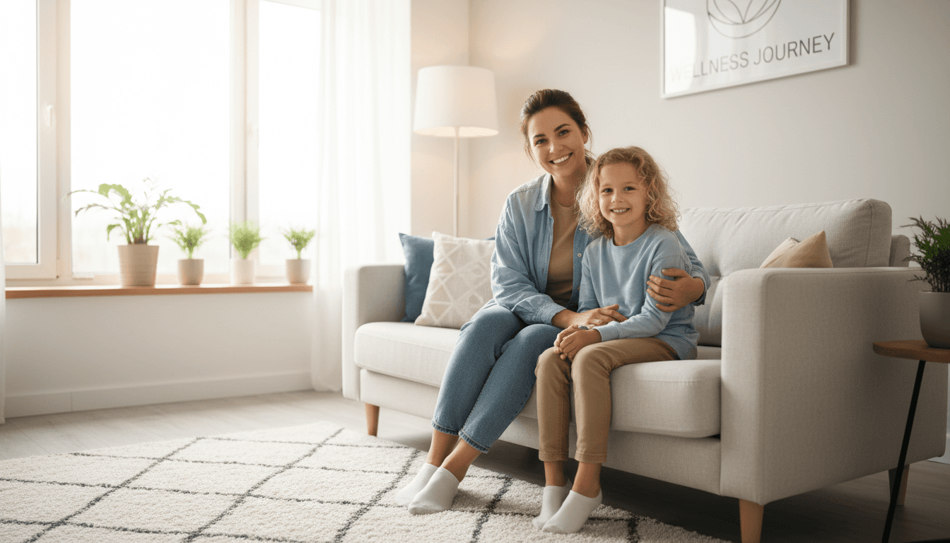 Parent and child in a warm, supportive therapy environment