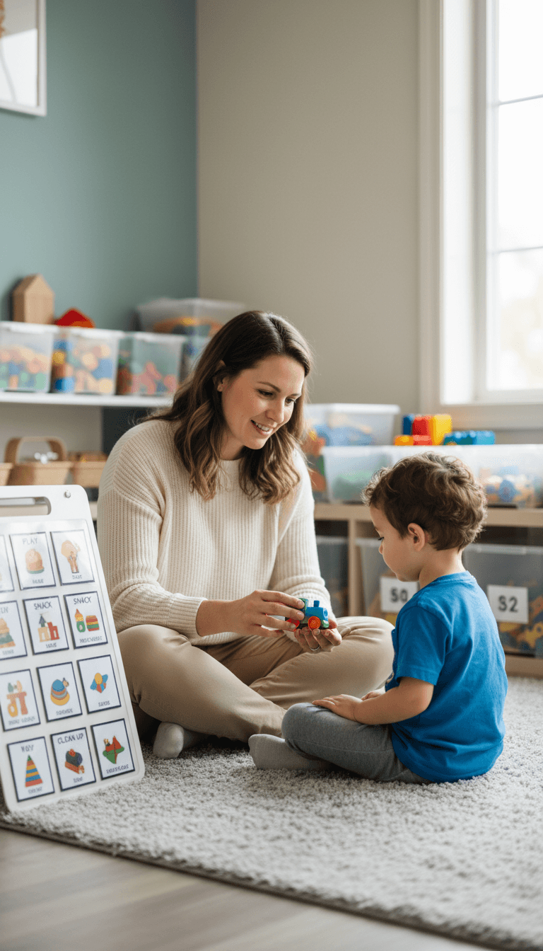 Board-certified behavior analyst engaged with a child