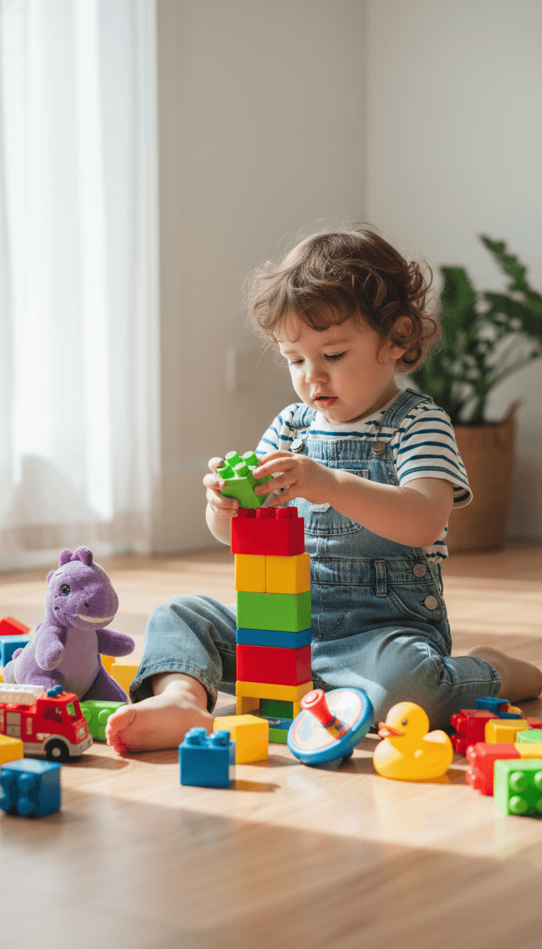 Child exploring developmental milestones through play