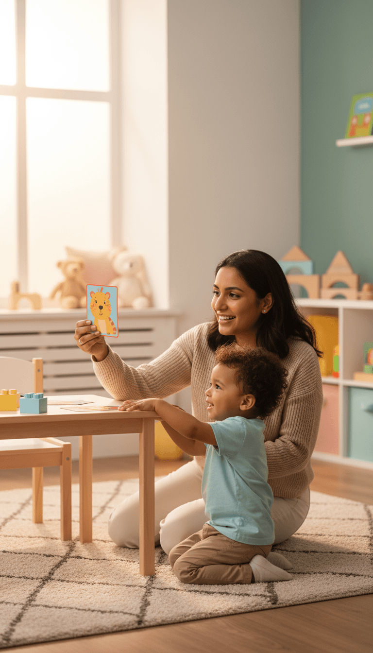 Speech-language pathologist working with a toddler