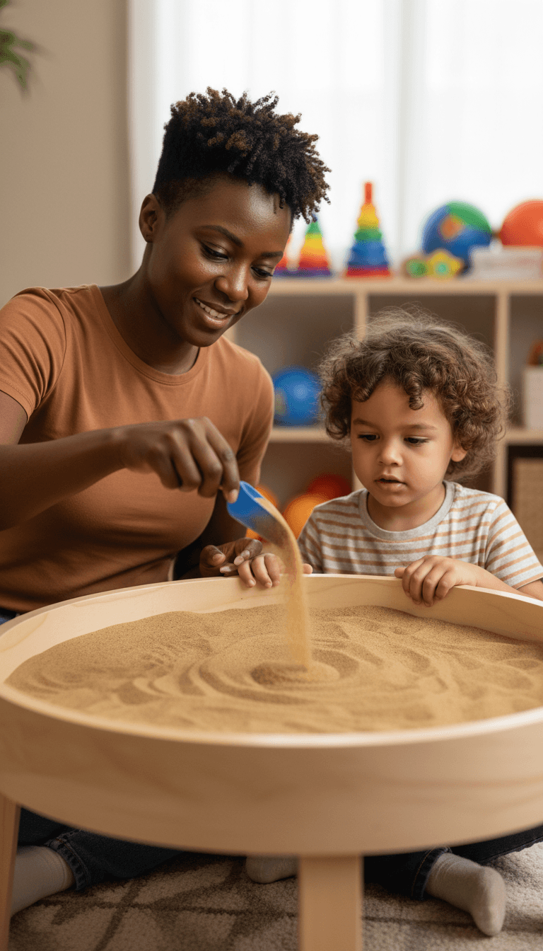 Occupational therapist doing a sensory activity with a child